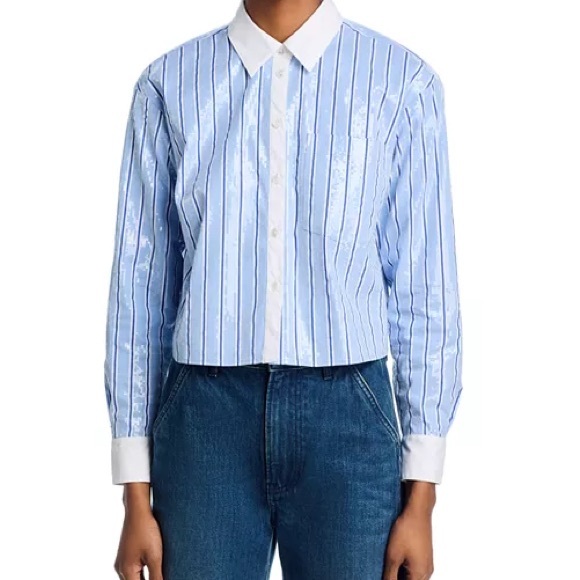 Veronica Beard Tops - Veronica Beard Blue and White Striped Blouse